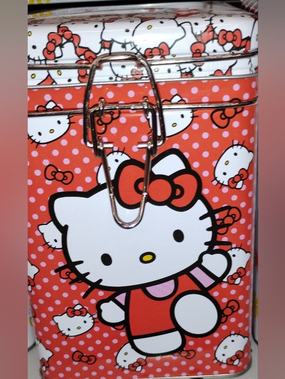 Hello Kitty Red Polka Dot Storage Tin with Bow Accents